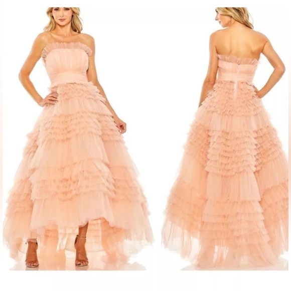 MAC DUGGAL tiered strapless tulle high low gown size 6 - Picture 4 of 15